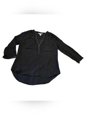 H&M Conscious Womens Black Split-Neck Blouse